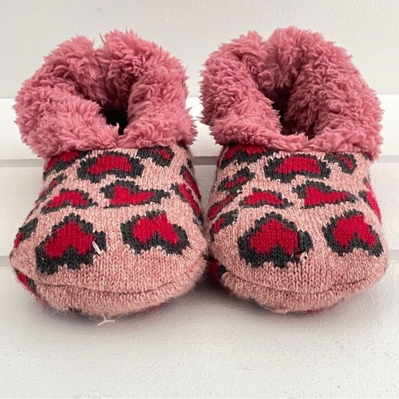 Pink Hearts Fuzzy Sock Slippers Size Small - Picture 3 of 7